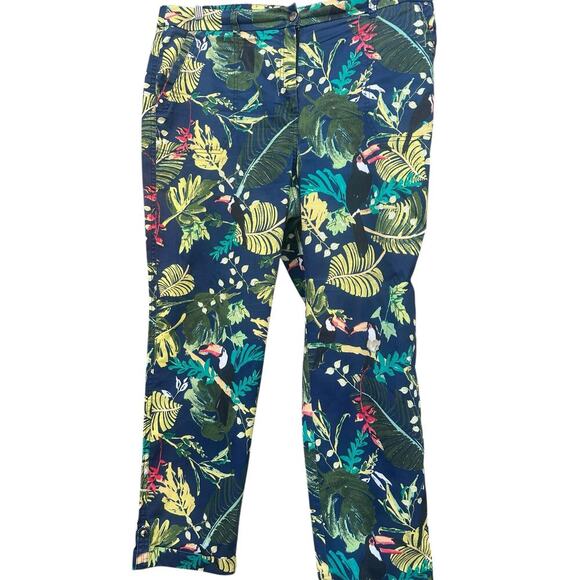 Chino Ankle Hawaiian Toucan Pants Womens Blue Cotton Blend Cuff Ladies. SZ-2.5 - Picture 3 of 7